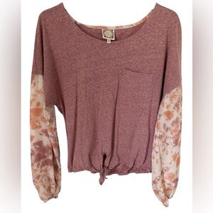 Truself  Dusty Rose Tie-Hem Top with Tie-Dye Sleeves Size Medium